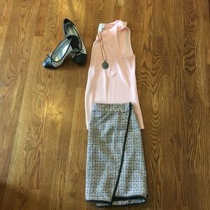 EUC LOFT mock wrap skirt- pink and black. Size 12.